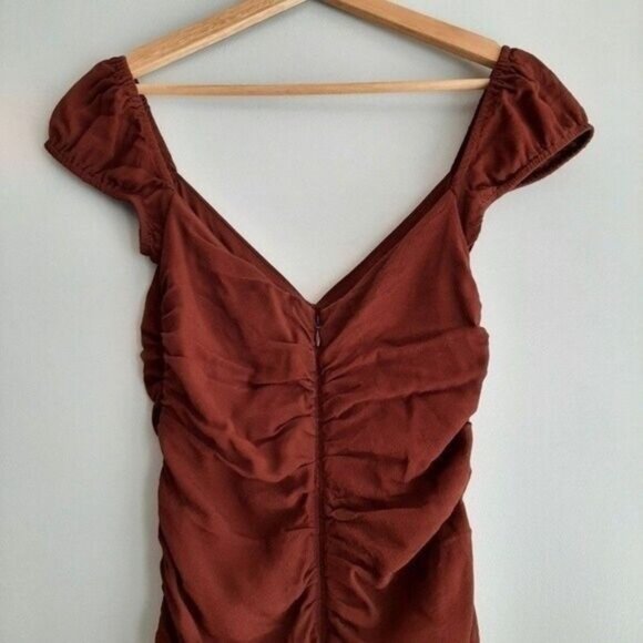 WILFRED Aritzia Veda Ruched Mini Dress Burgundy Brown Sz 6 - Picture 8 of 13